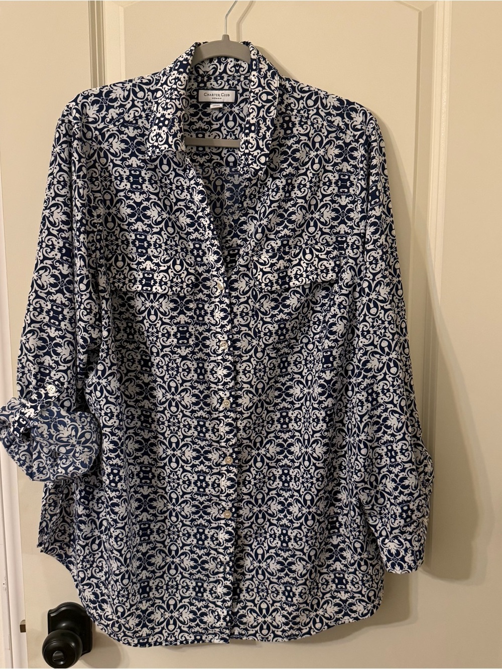 Charter Club Blue & White Pattern Button Up